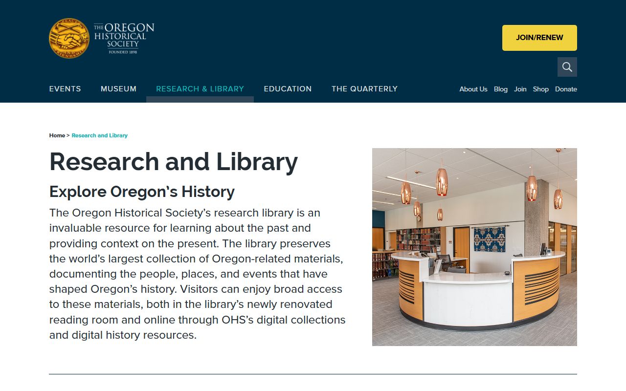 Oregon Historical Society research library for genealogy