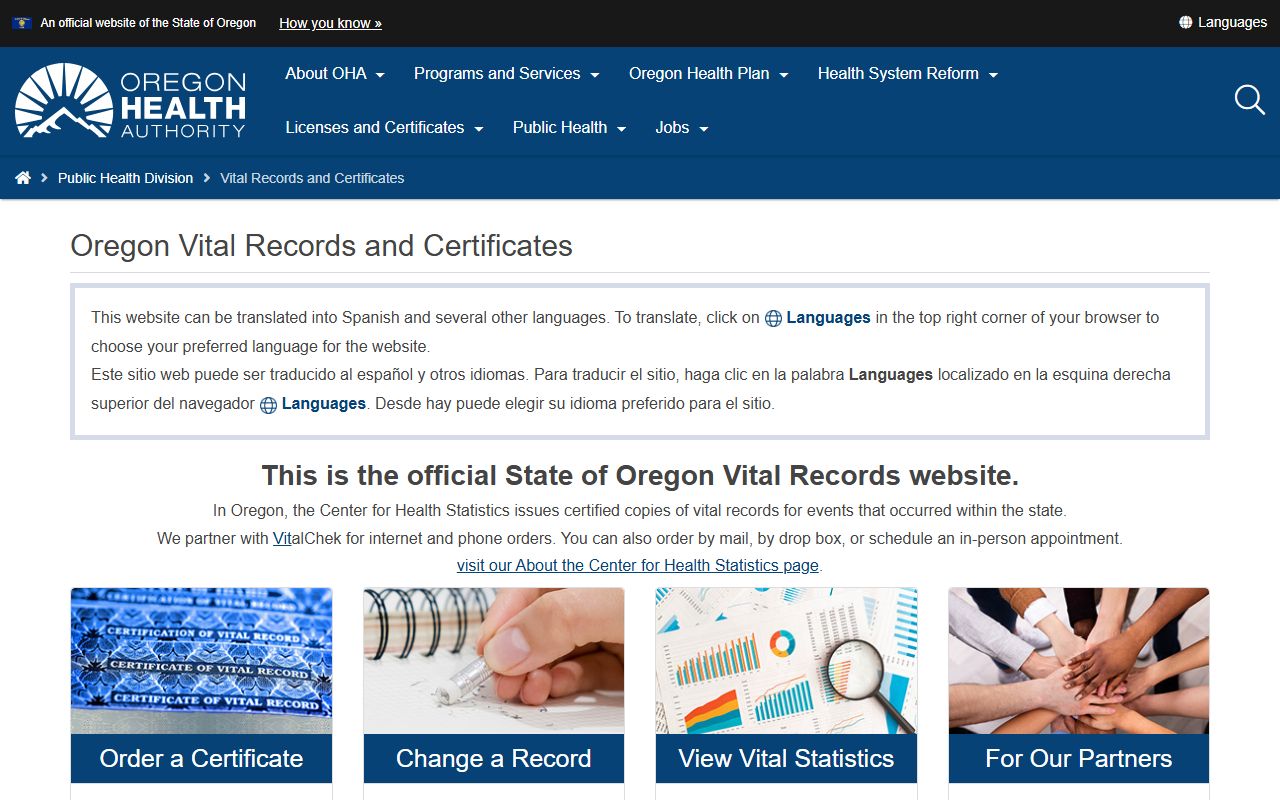 Oregon vital records center for genealogy research